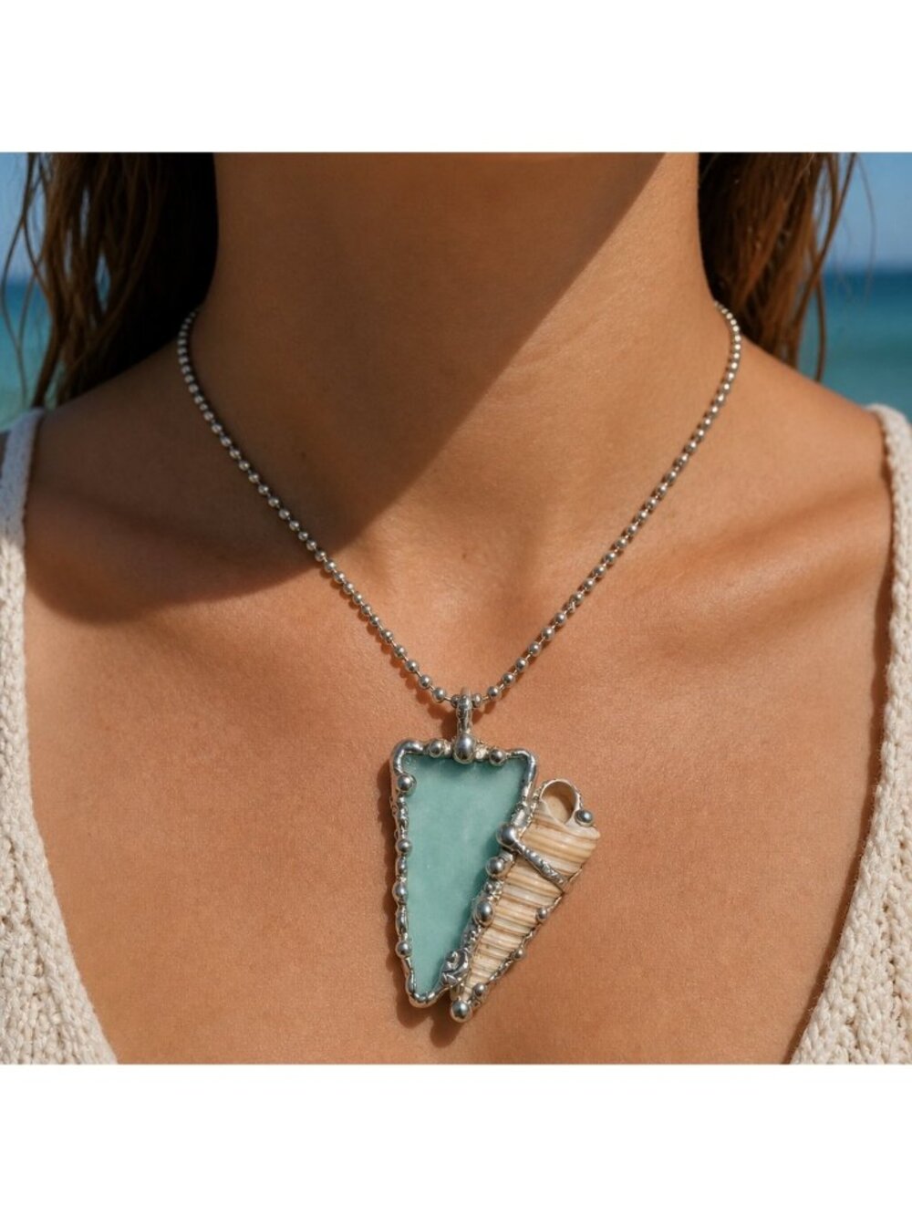 Ocean Relic — Artisan-Crafted Sea Glass & Conch Shell Pendant